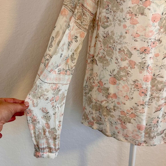 Lucky Brand, Boho Airy Floral Print Long Sleeve Blouse, Size M - Picture 3 of 7